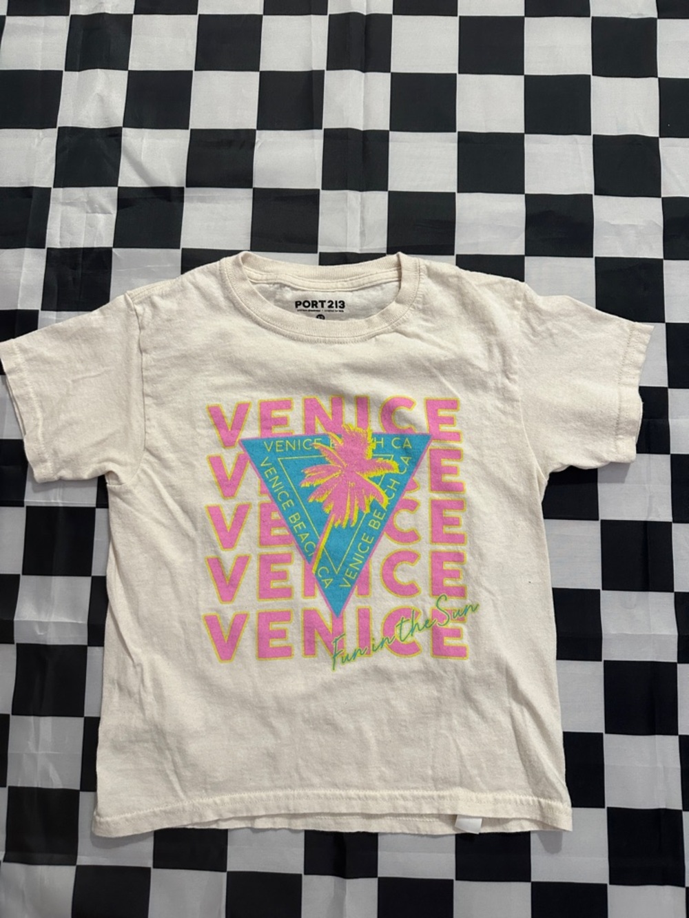Port 213 Boys Cream 'Venice Beach’ Graphic Short Sleeve Trendy Summer Tee XS